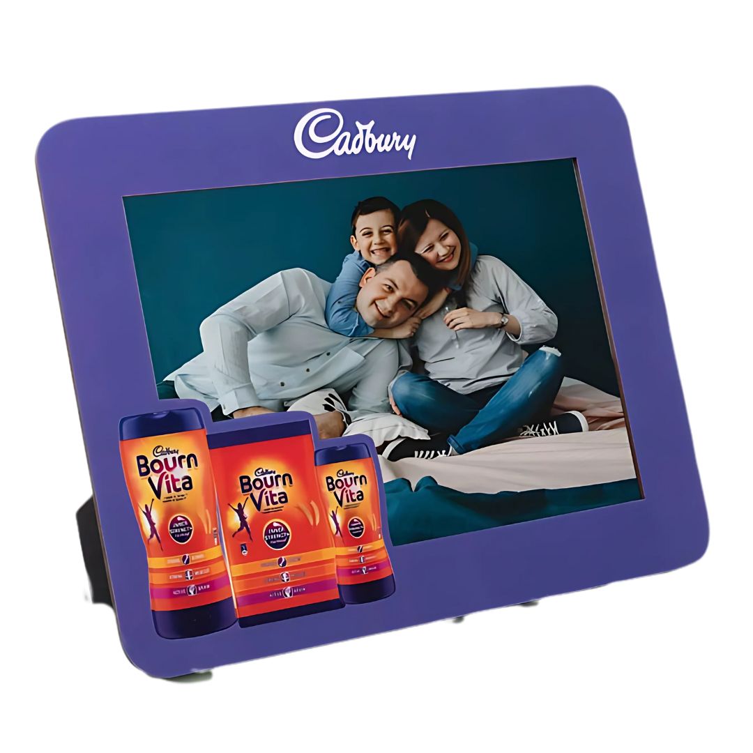 Customized purple high gloss MDF photo frame with Cadbury branding