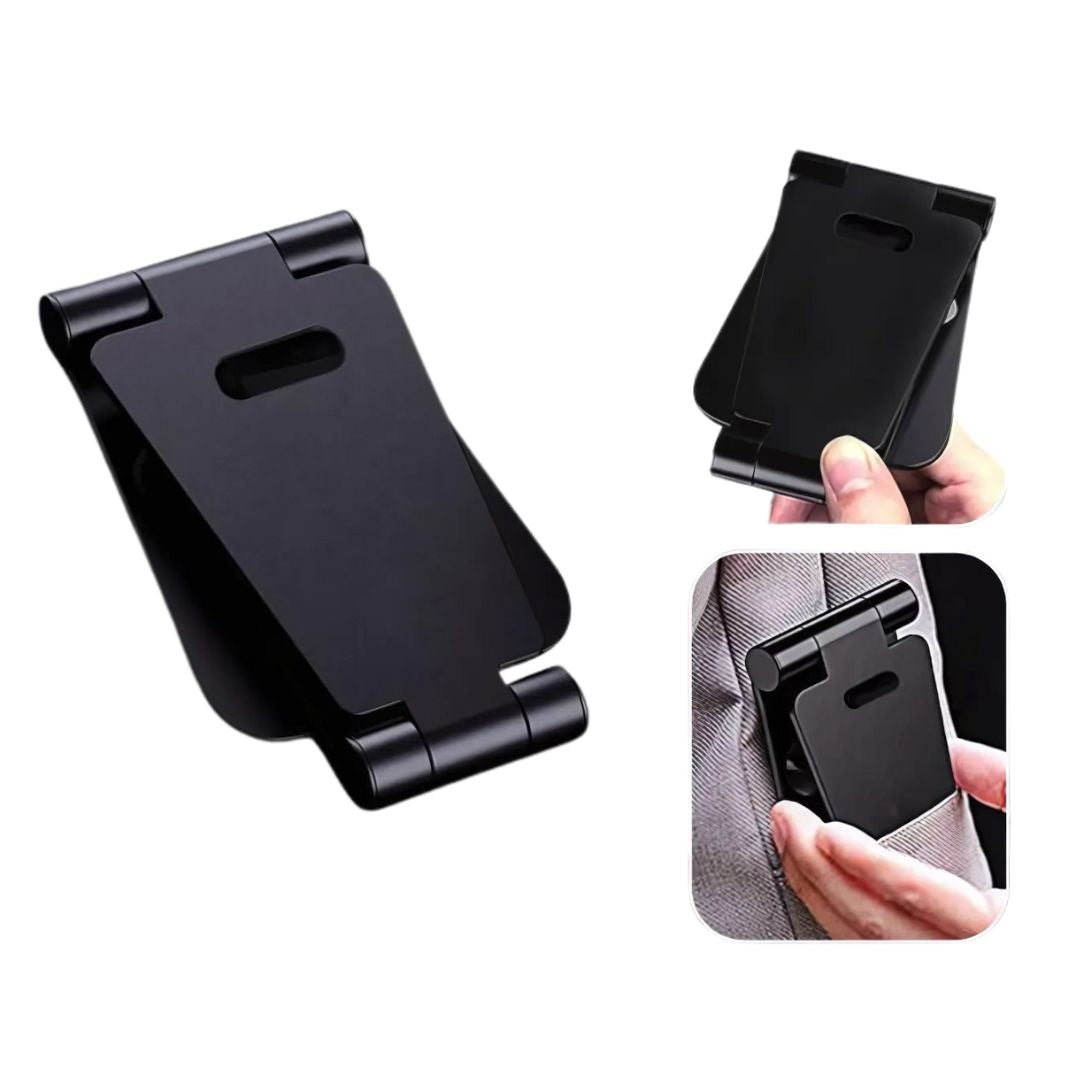 Folding metal mobile stand compact view, portable pocket-friendly design