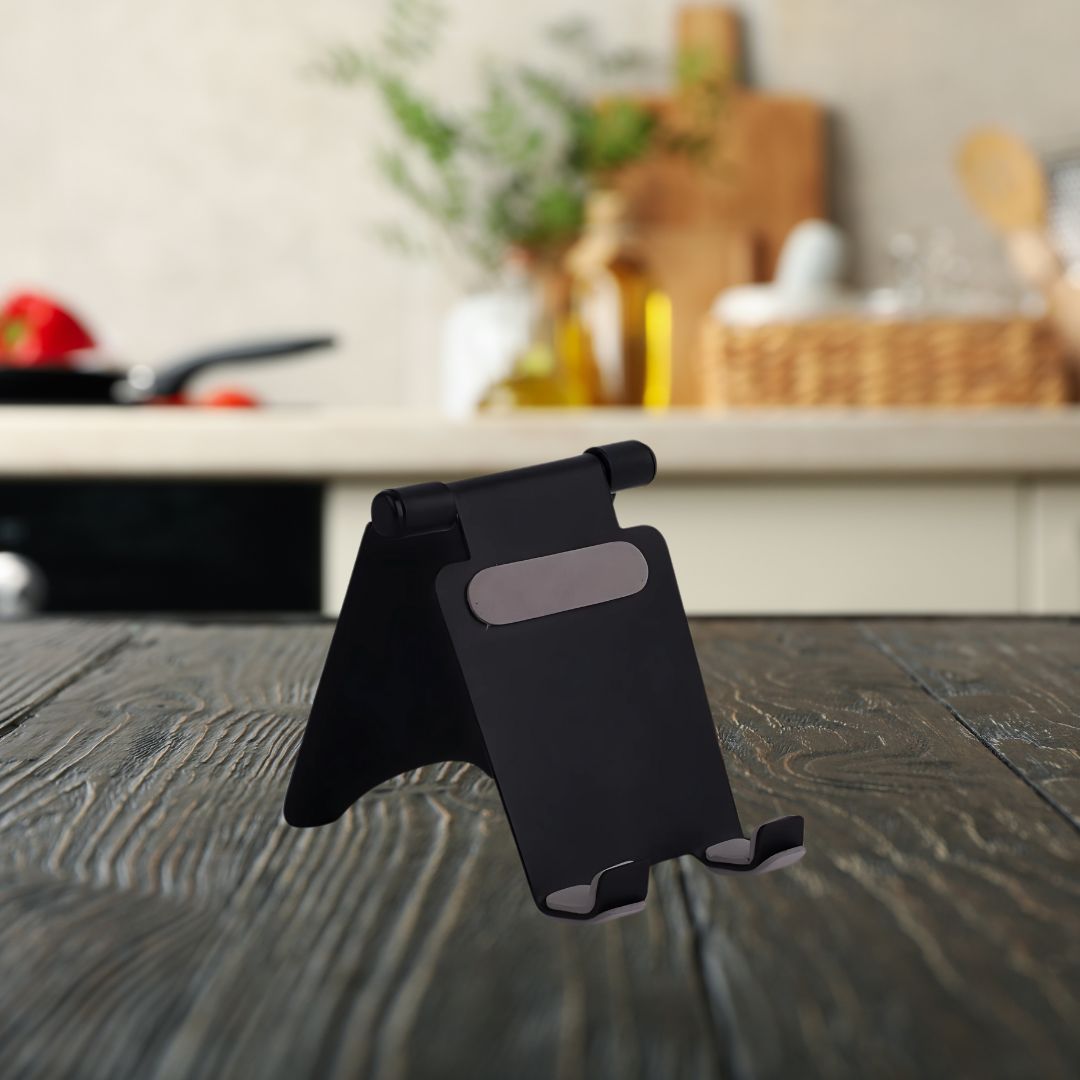 Mini folding mobile and tablet stand with anti-skid pads, back view