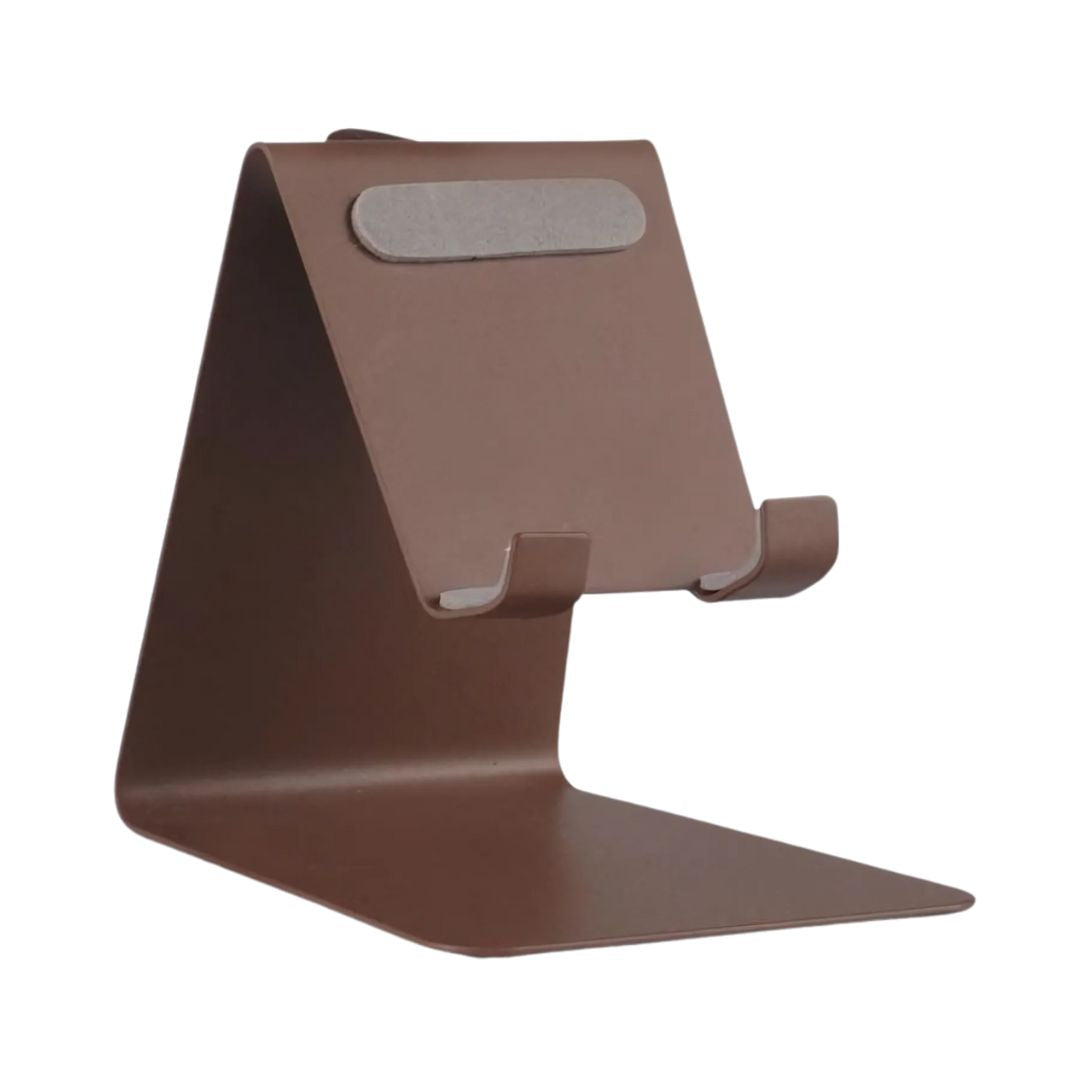 Metal phone stand with spectacle holder – brown finish