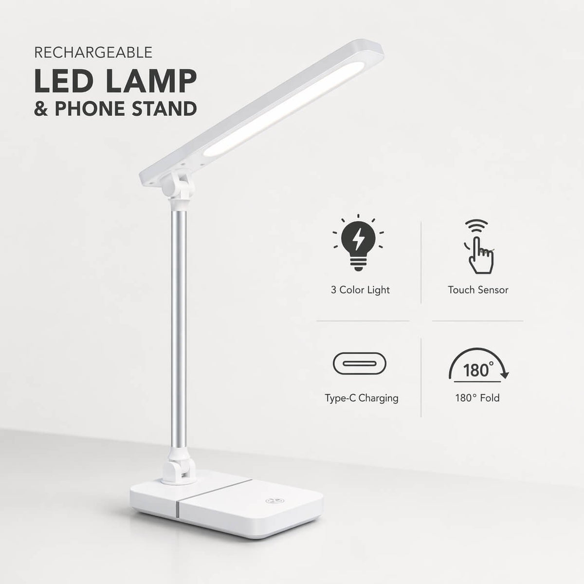 Metalix: Rechargeable Sleek metal neck LED lamp &amp; Phone stand  — corporate gift
