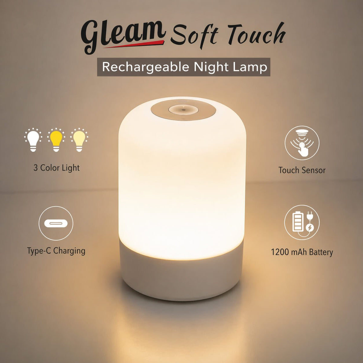 Gleam: Soft touch Rechargeable Night Lamp  — corporate gift