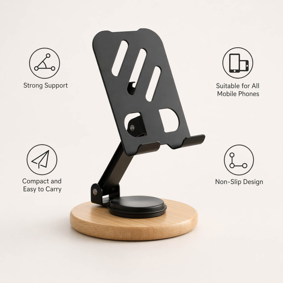 Zenstand Max (Small): Folding &amp; Rotating Metal Mobile Stand with bamboo base  — corporate gift