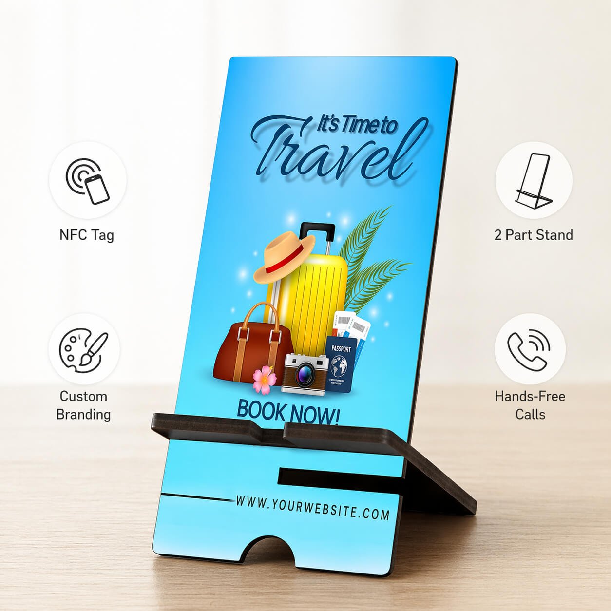 TapStand : Customized MDF 2 part Mobile stand with NFC Tag  — corporate gift
