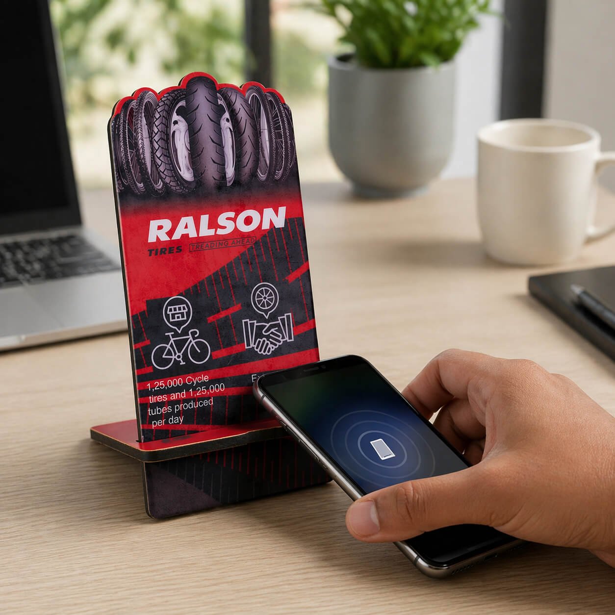 TapStand Craft : Customized MDF 2 part Mobile stand with NFC Tag  — corporate gift