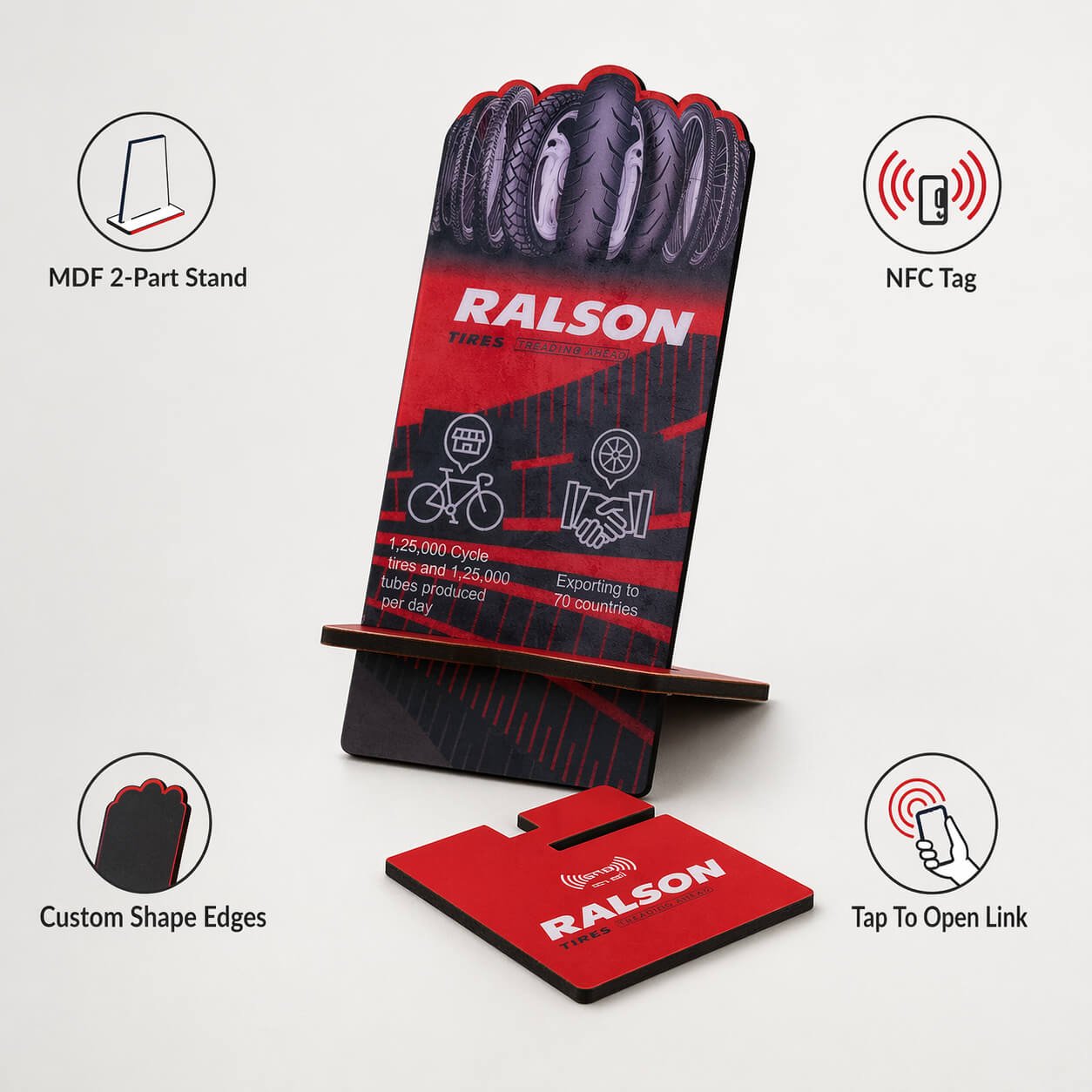 TapStand Craft : Customized MDF 2 part Mobile stand with NFC Tag  — corporate gift