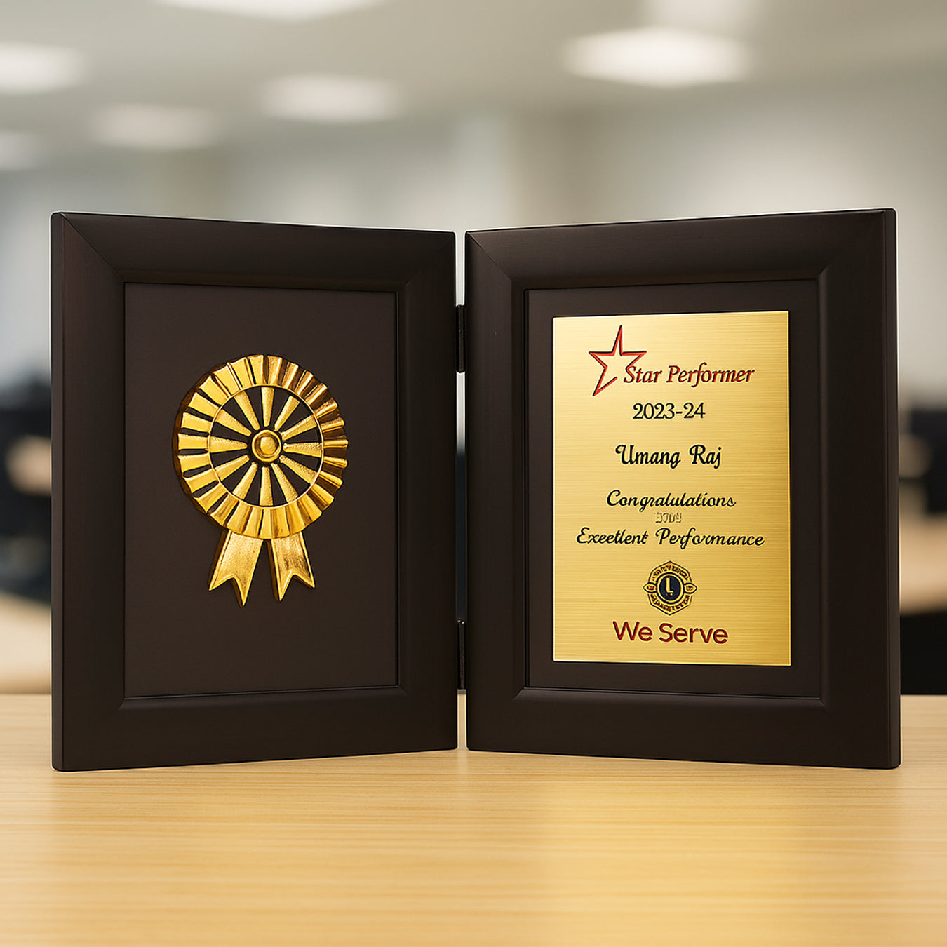 F15 – Book Style Folding Trophy with Award Motif | 8.5 x 6.5″