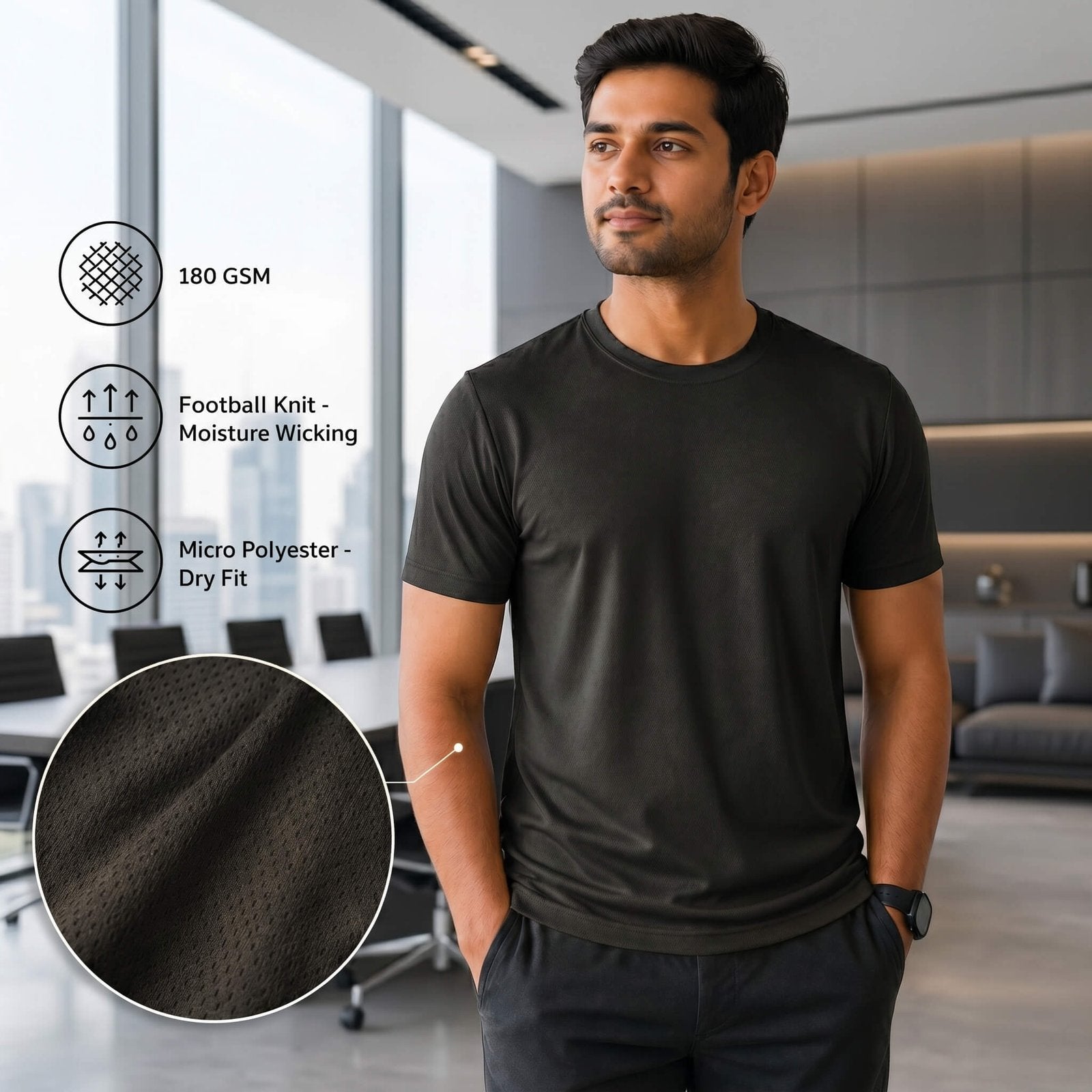 Falcon Black round-neck T-shirt for corporate gifting