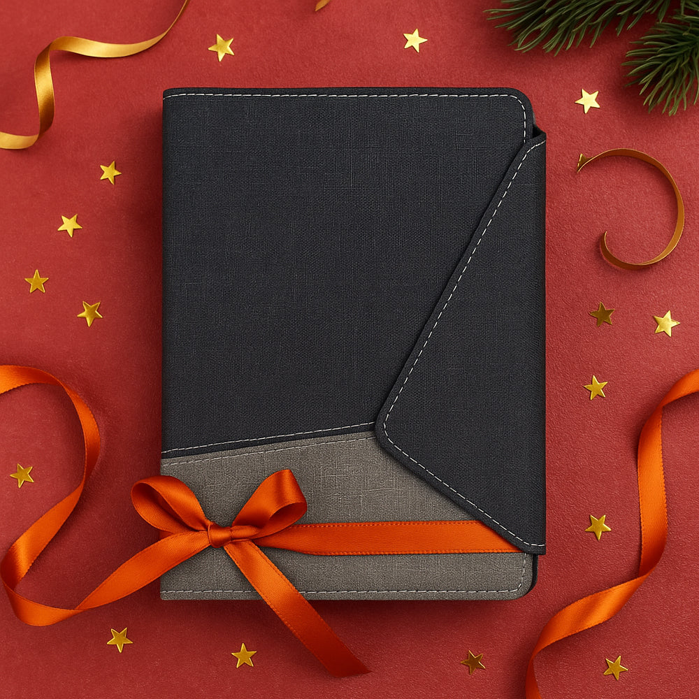 Elegant A5 notebook with magnetic flap closure and dual-tone cover