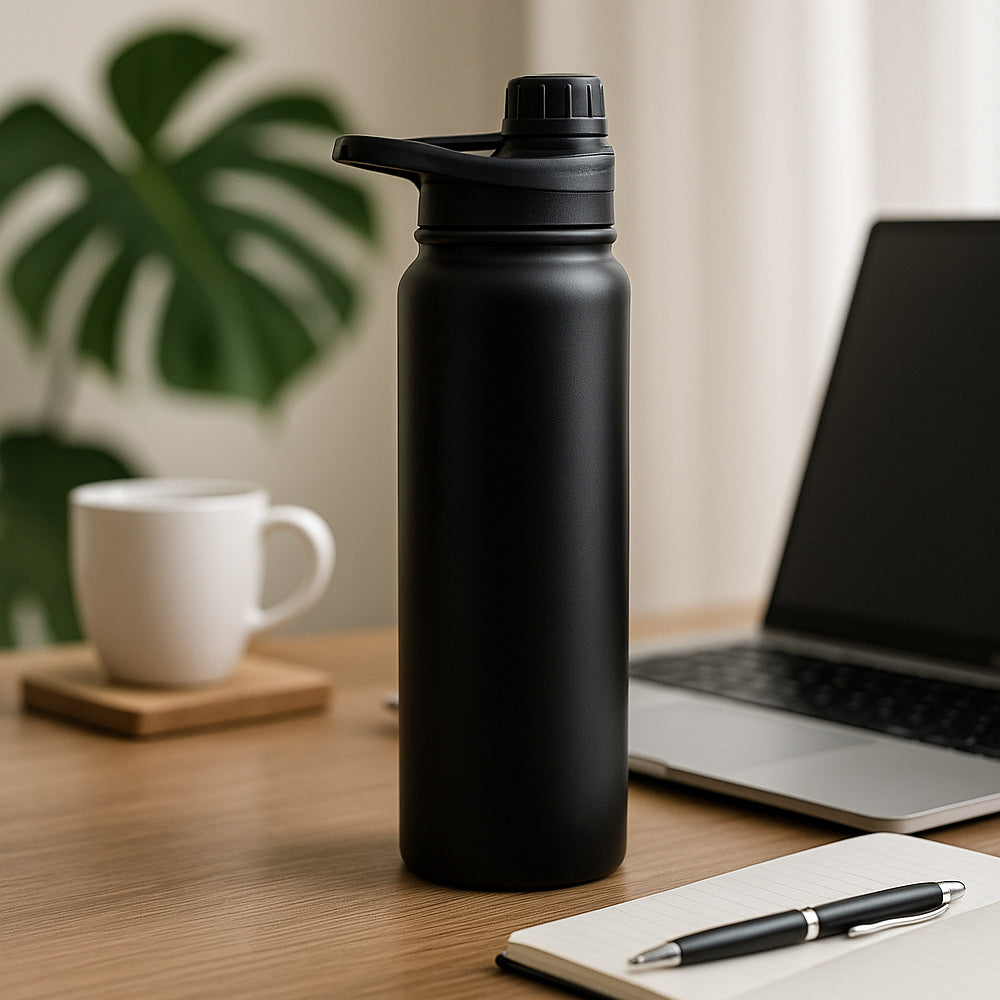 Premium matte black stainless steel water bottle, 750 ml – ideal for office, gym, and travel