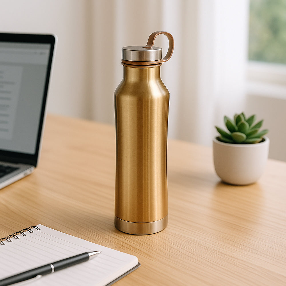 Premium stainless steel water bottle – 500 ml, metallic gold finish, eco-friendly drinkware for daily use