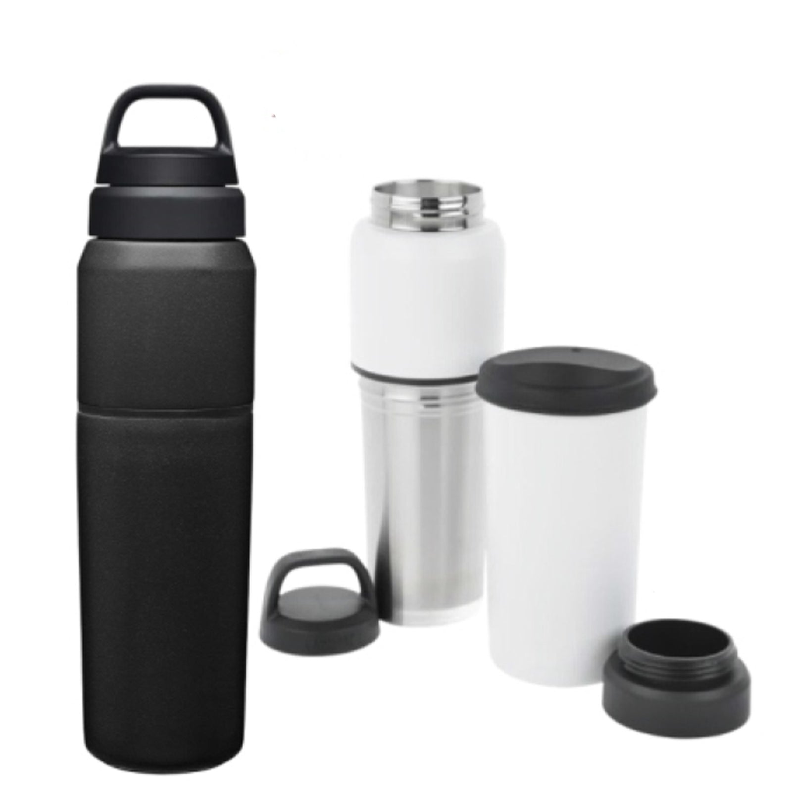 Stainless steel bottle and mug set for office or travel, 500 ml bottle with 350 ml mug