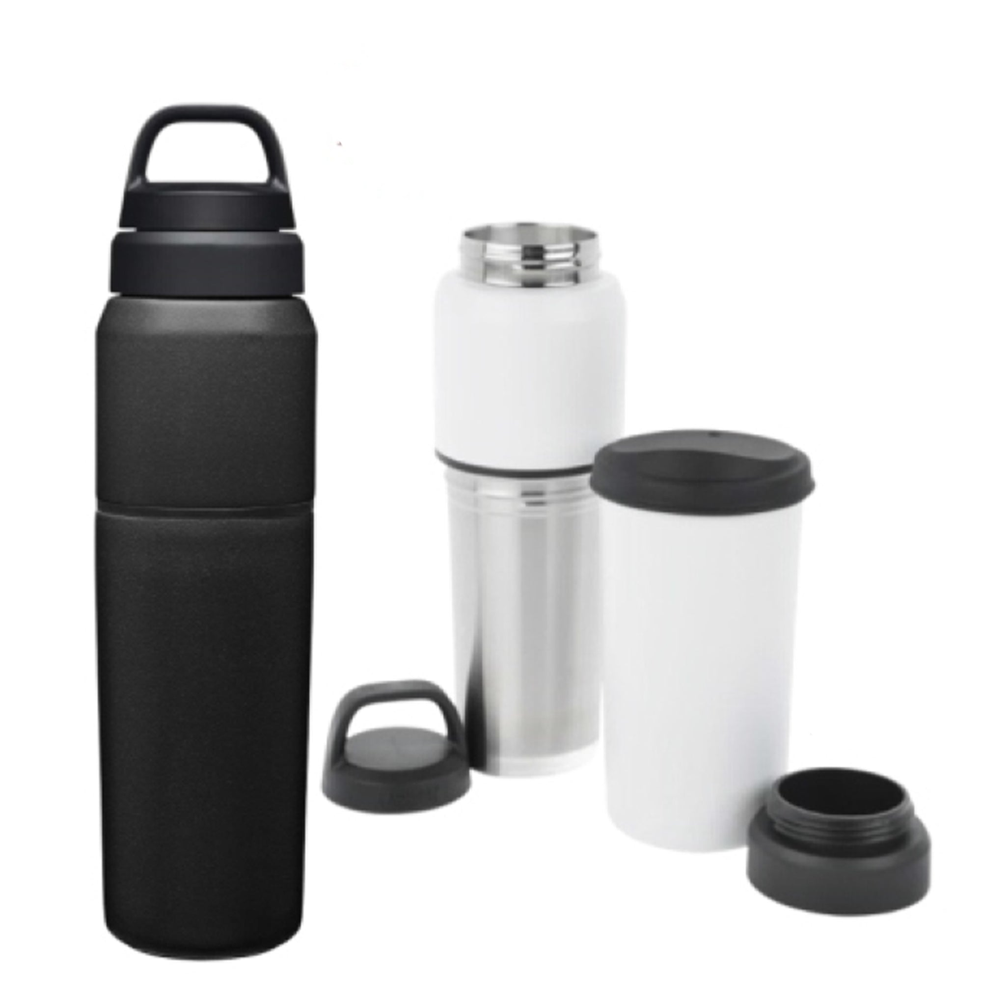 Stainless steel bottle and mug set for office or travel, 500 ml bottle with 350 ml mug