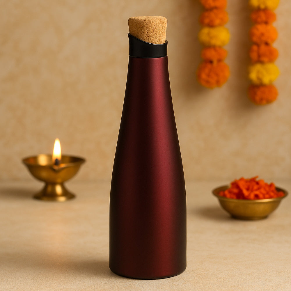 Elegant stainless steel water bottle with cork cap by YuBingo – premium eco-friendly drinkware for festive gifting