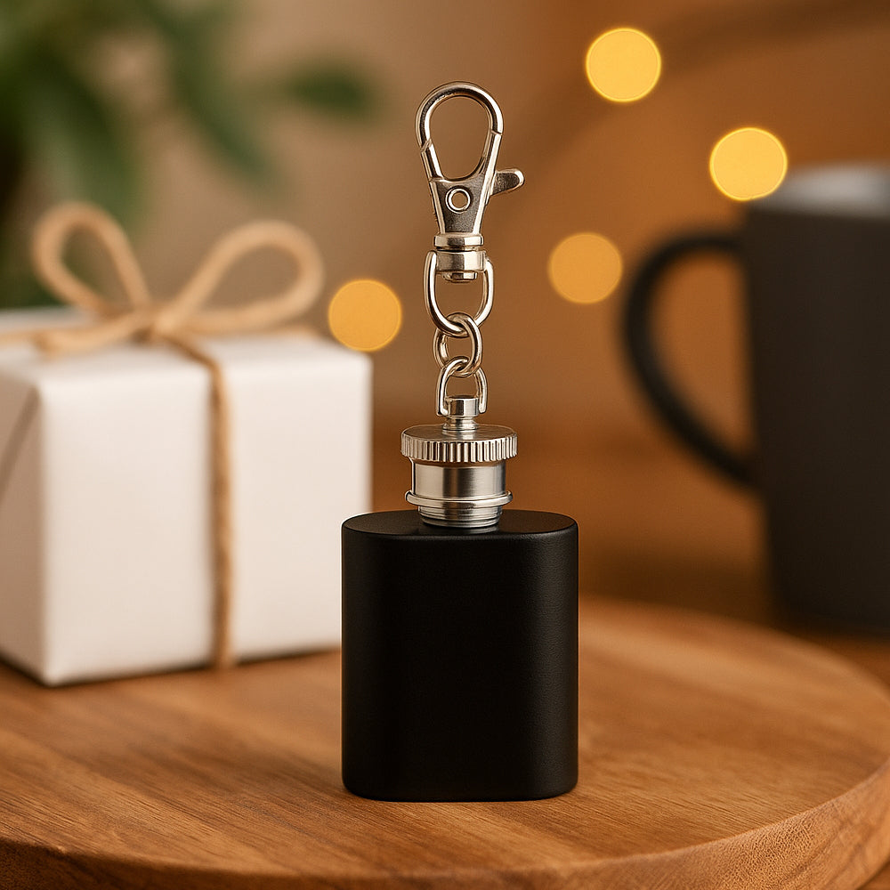 Mini stainless steel keychain flask 30 ml for travel or gifting