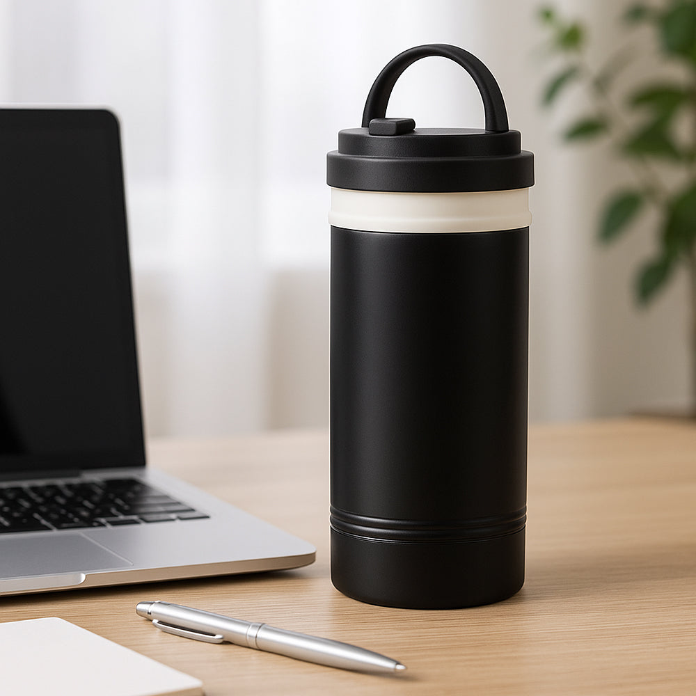 Yubingo stainless steel vacuum flask in black, 450ml insulated bottle for office and travel use