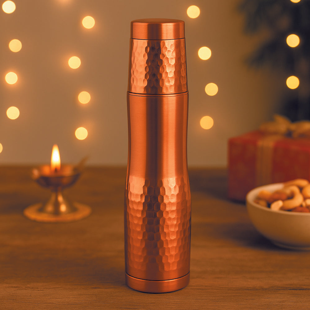 Premium hammered copper water bottle 750ml for health and corporate gifting