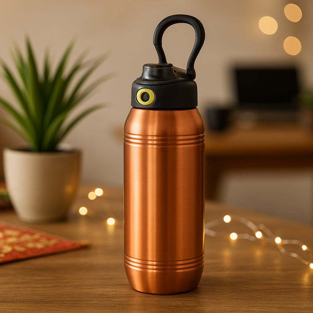 Premium 99% copper water bottle with leak-proof lid, 1100ml capacity