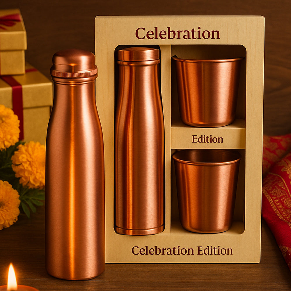 Premium copper bottle and glass gift set for festive and corporate gifting