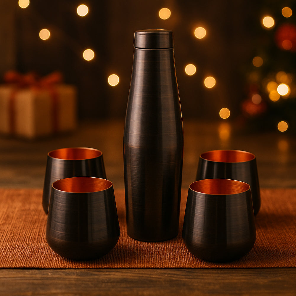 Premium 99% copper bottle and glass set – elegant drinkware gift