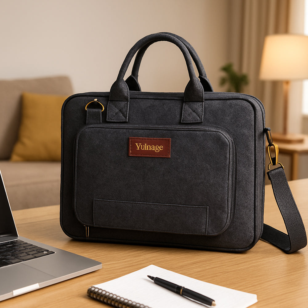 Felt laptop sling bag for 15.6-inch laptops, premium grey felt office and travel case