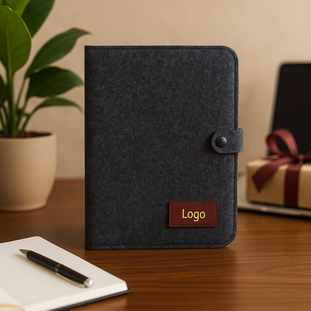 Felt conference folder in grey color – premium office file folder for meetings and corporate gifting
