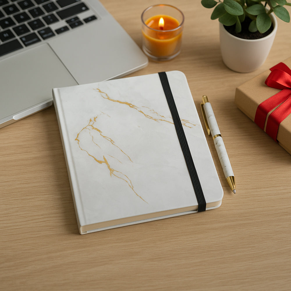Marble finish notebook and pen gift set for office and corporate gifting