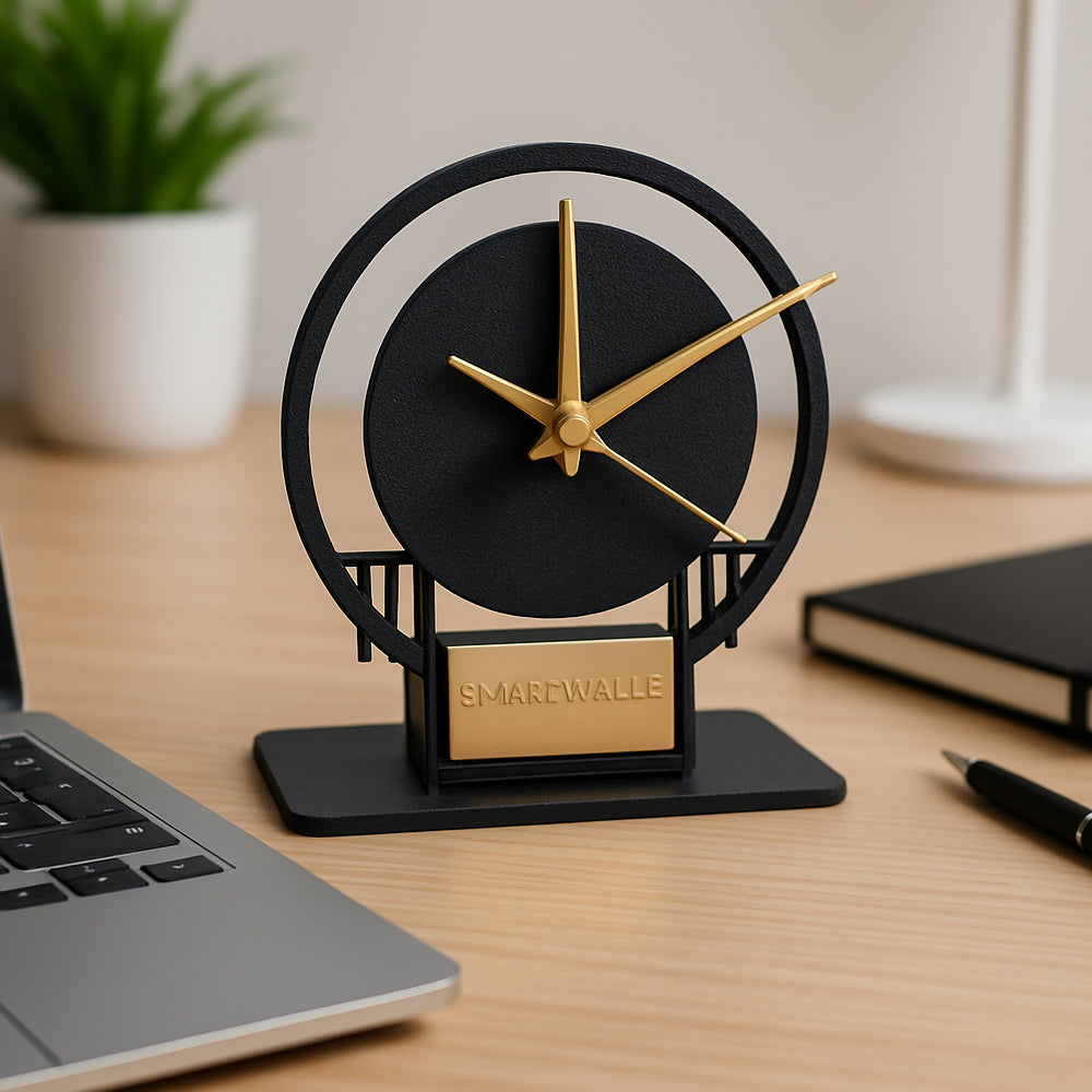 Metal desktop table clock with golden hands – stylish SmartValue office desk decor gift