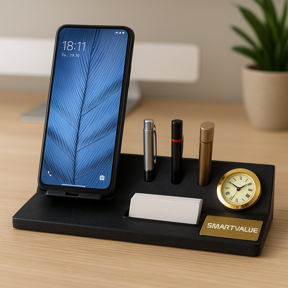 SmartValue GBI-4611 Clock Metal Desktop Organizer - corporate gift by YuBingo