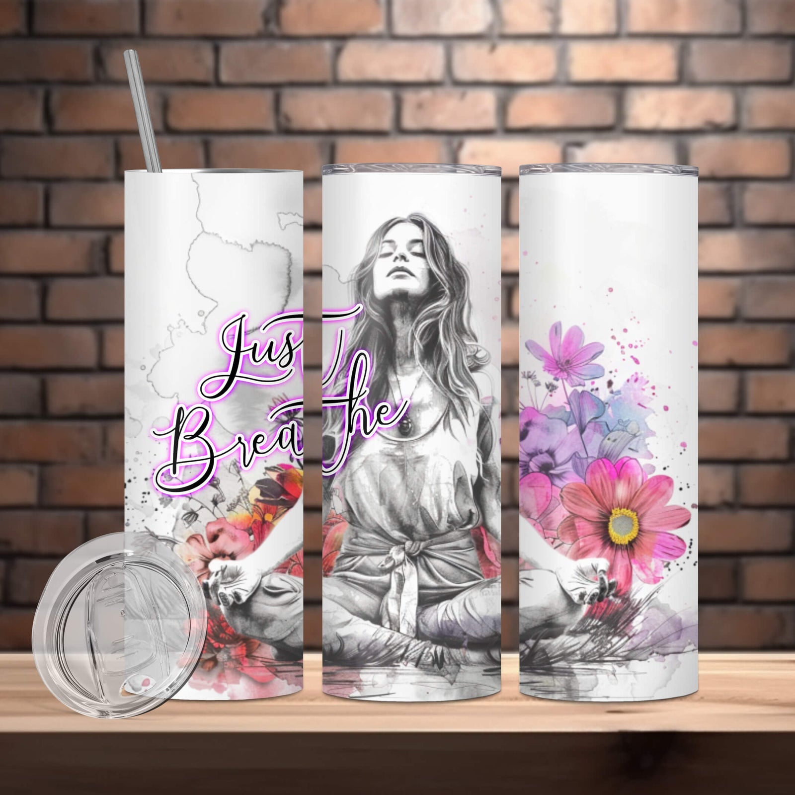 Just Breathe – Insulated Steel Tumbler with Lid and Straw, 590 ML