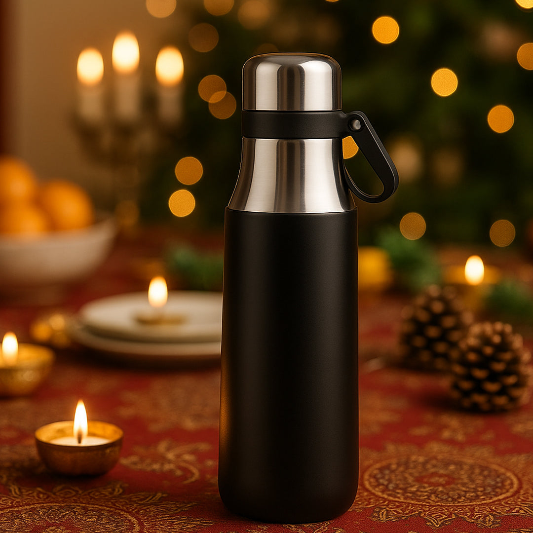 Wilson stainless steel flask with carry handle, 500 ml capacity, matte black finish