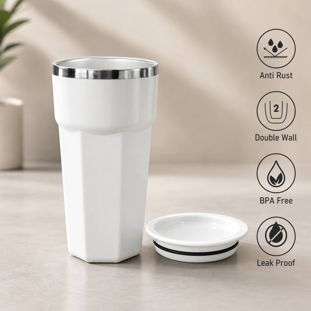 Hexa : Tall sipper mug with Stainless steel inside Black — corporate gift