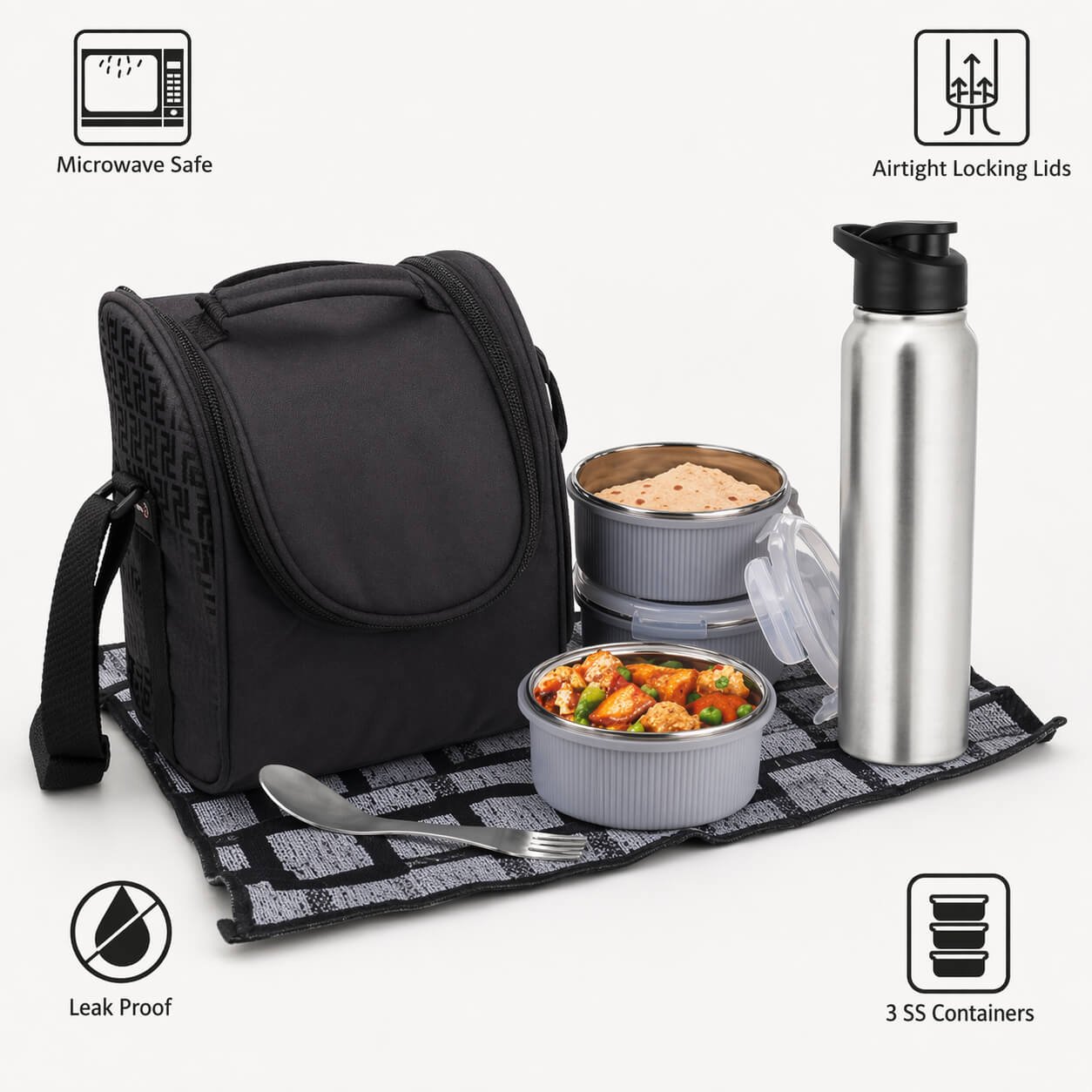 PIK-KIT: All in 1 Lunch box with 3 Microwaveable Steel containers  — corporate gift