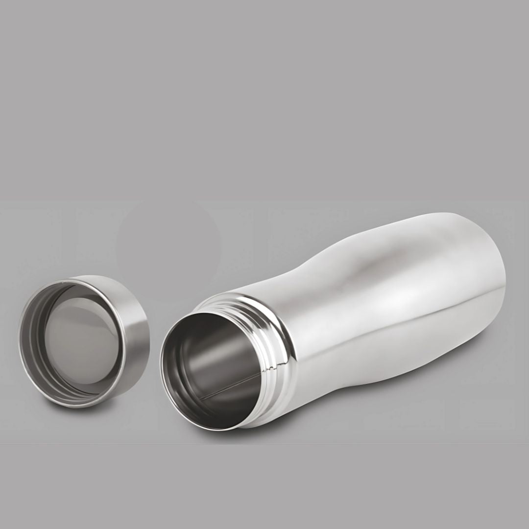 Sleek natural silver stainless steel water bottle with leakproof cap