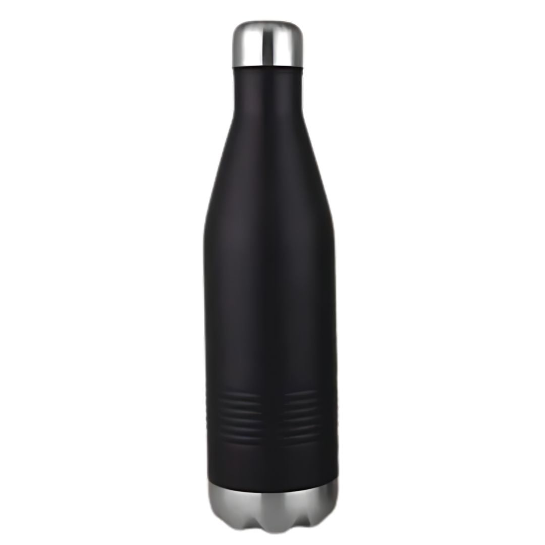 Black Astro 500 vacuum flask on wooden table, lifestyle shot