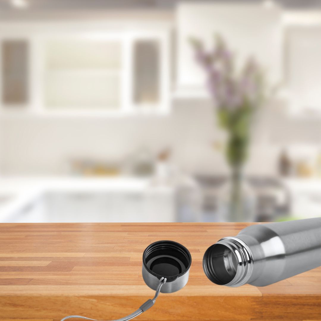 Stainless steel Bolt 750 bottle with open cap and carry strap