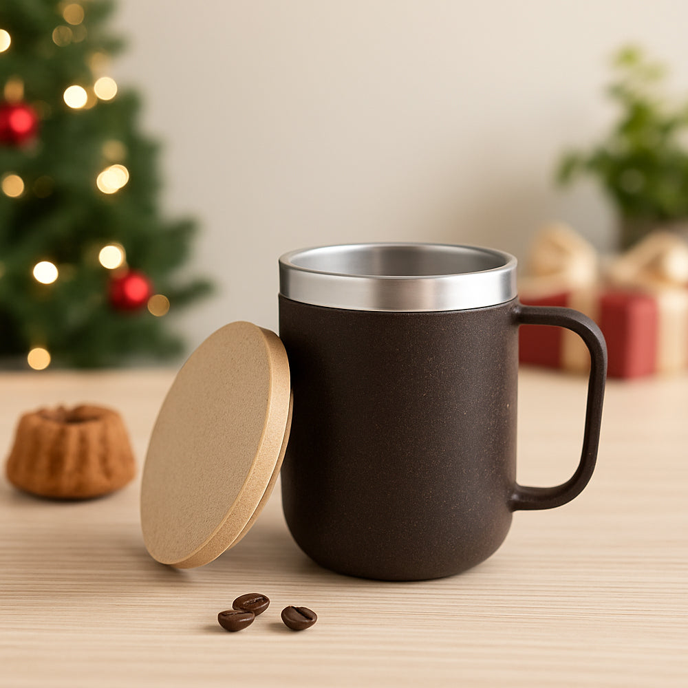 EcoWave Mini stainless steel double wall eco-friendly coffee mug made from wheat and rice husk