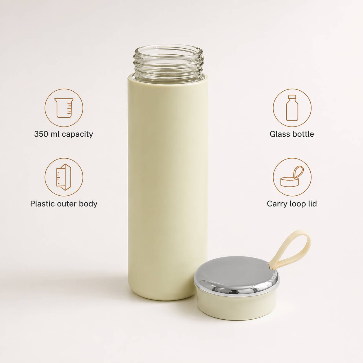 SafeSip Chrome: Glass bottle with outer plastic body and shiny chrome cap  — corporate gift