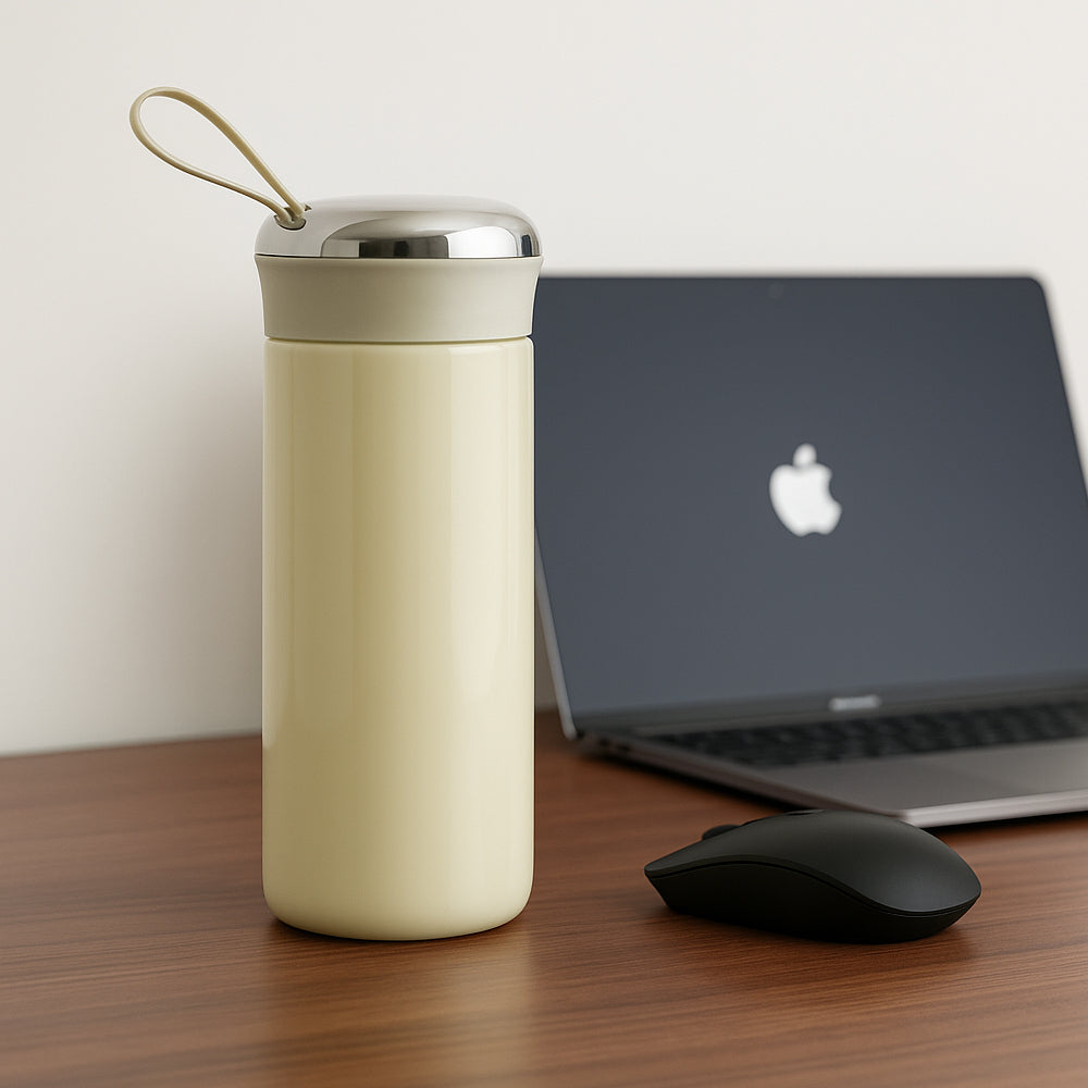 SafeSip Chrome – Double Wall Glass Bottle with Plastic Outer Body (400ml)