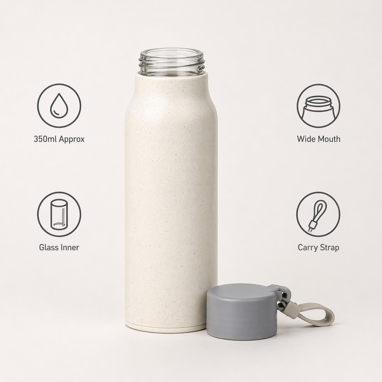 SafeSip Eco II: Glass bottle with wheat straw body and Easy carry strap Blue — corporate gift
