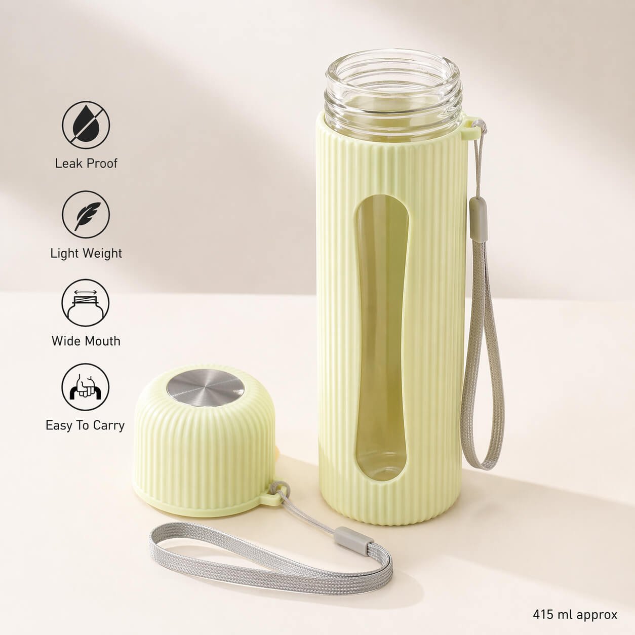 RippleView: Grooved Texture Glass Bottle with Clear Window & Metal Plate Cap  — corporate gift