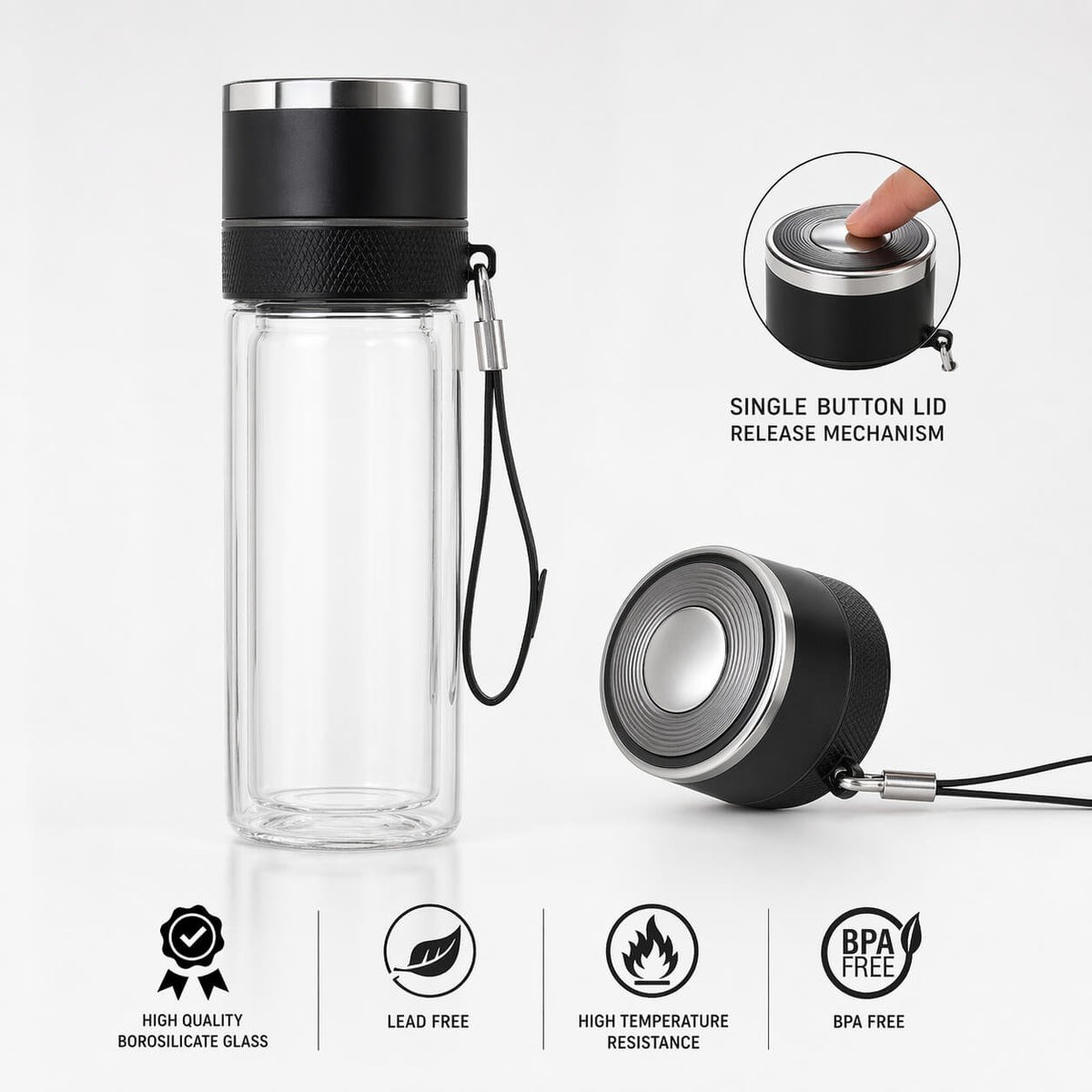 ClearSip Pop: Double wall Borosilicate bottle with SS infuser Net  — corporate gift