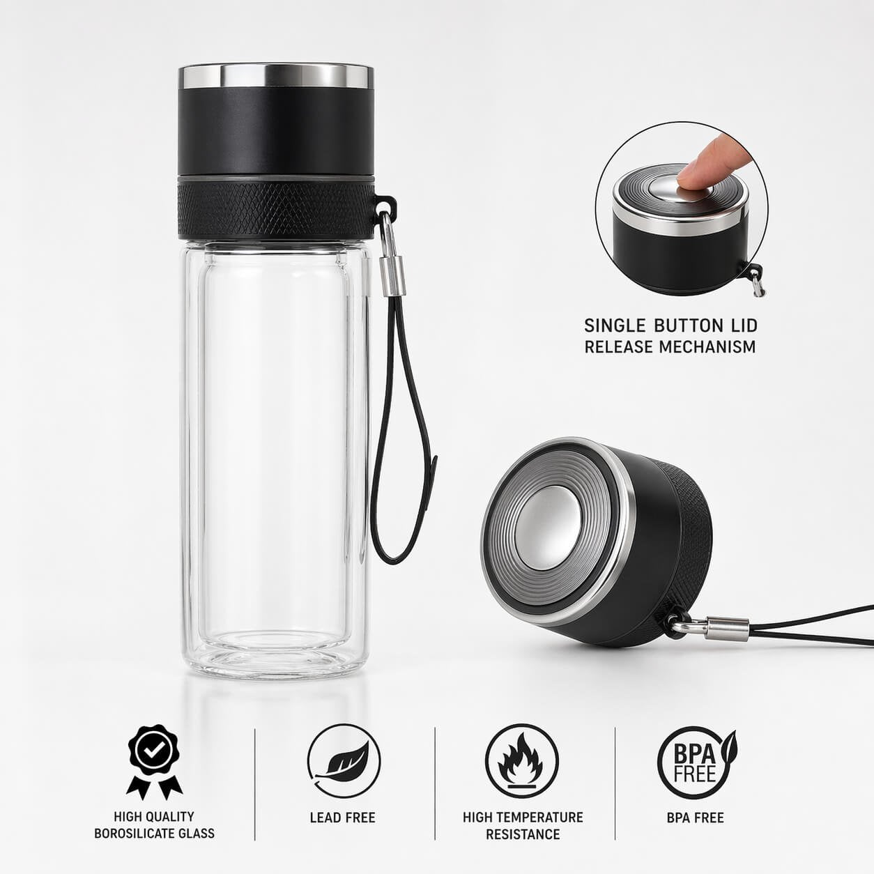 ClearSip Pop: Double wall Borosilicate bottle with SS infuser Net  — corporate gift