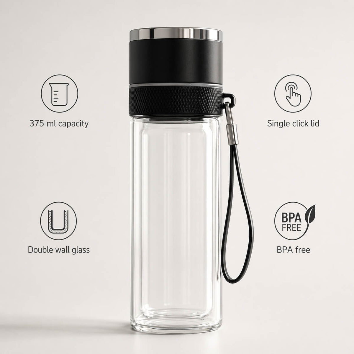 ClearSip Pop: Double wall Borosilicate bottle with SS infuser Net  — corporate gift