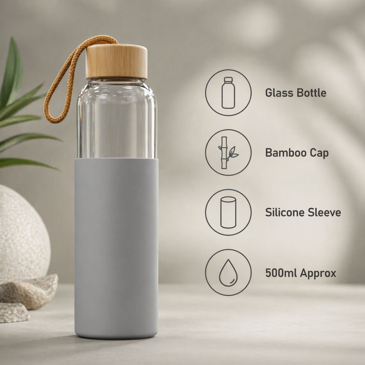 ZenGrip: Glass Bottle with Bamboo Cap & Silicone Non-Slip Sleeve  — corporate gift