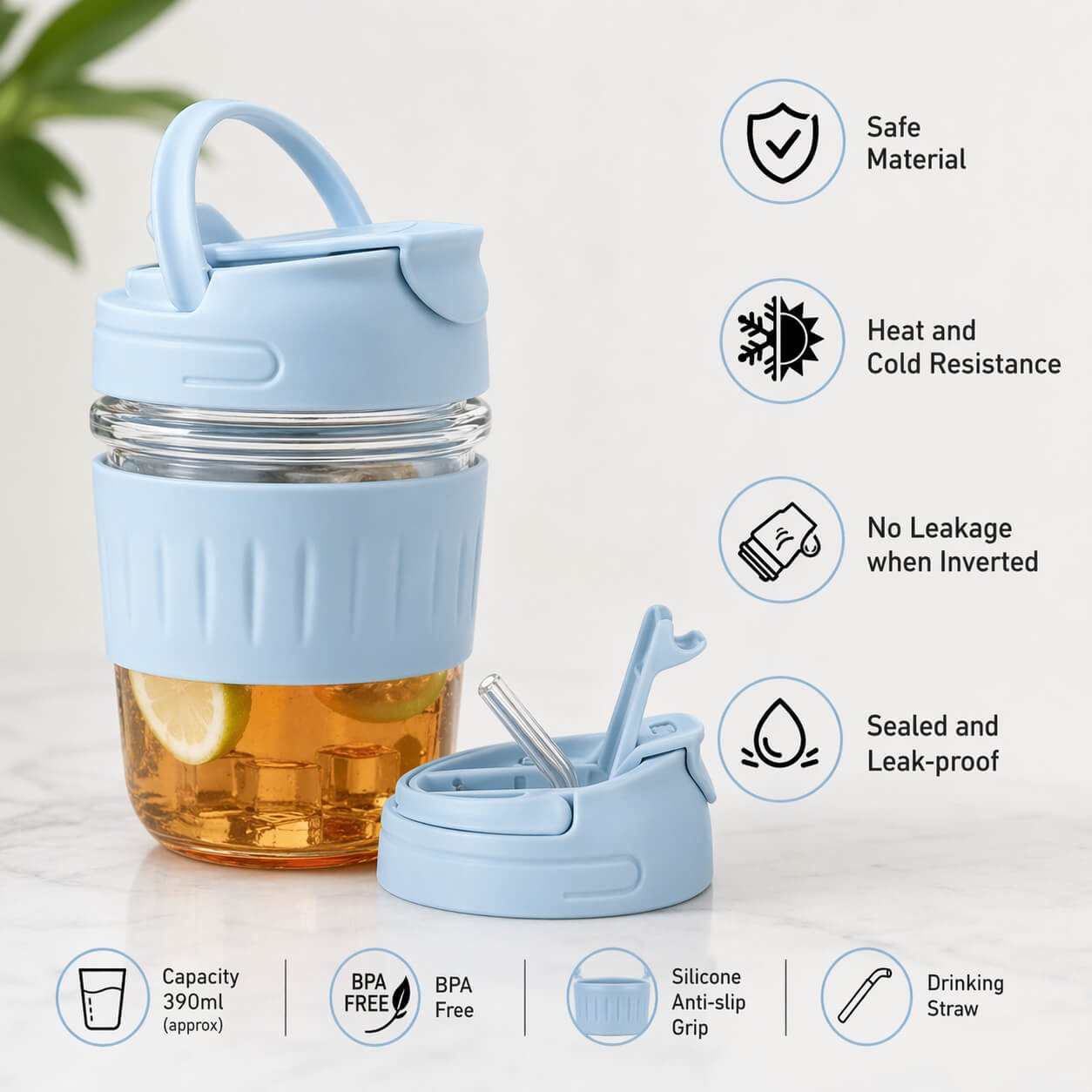 FlexiSip: Compact Glass Mug with Grip & Dual-Way Drinking Lid  — corporate gift
