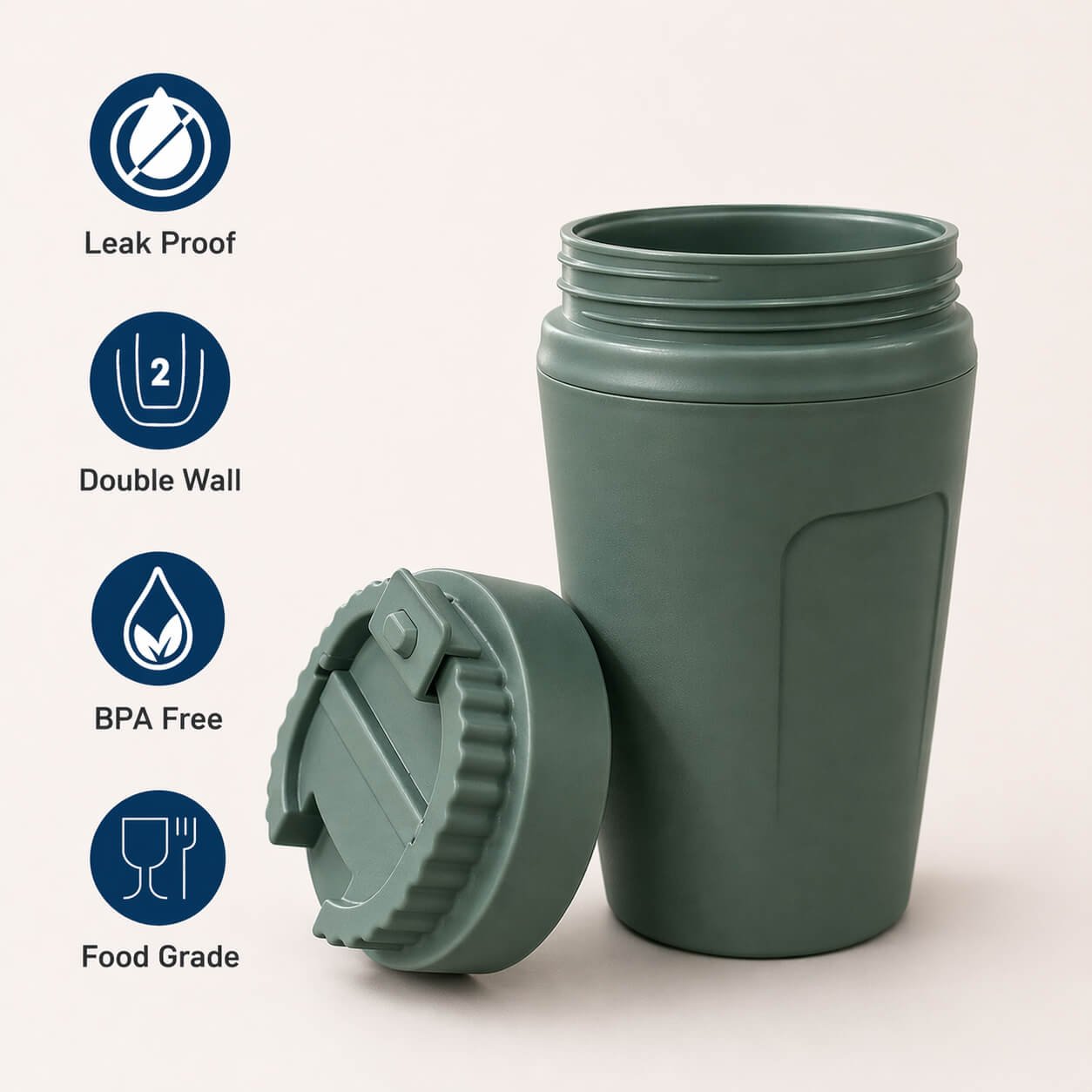 Cafe Cup: Double wall Steel mug with flip top lid Light Grey — corporate gift