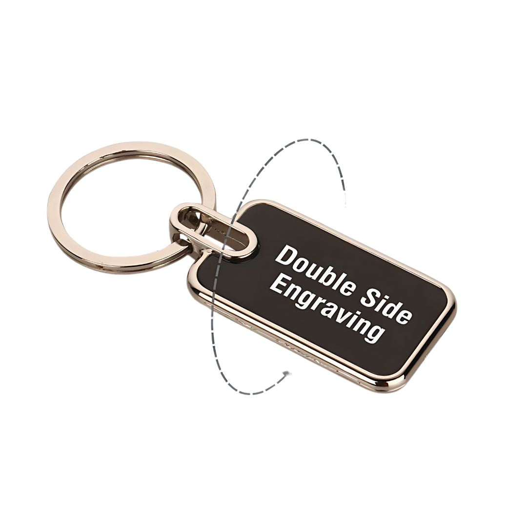 Rectangle black metal keychain with double side engraving option – back view