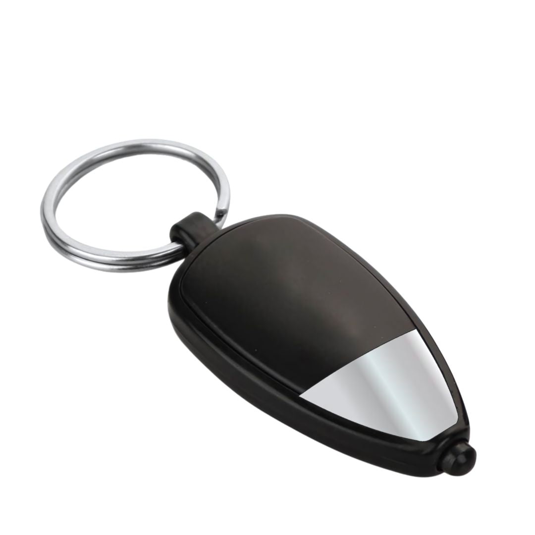 Back view of two tone logo highlight LED keychain