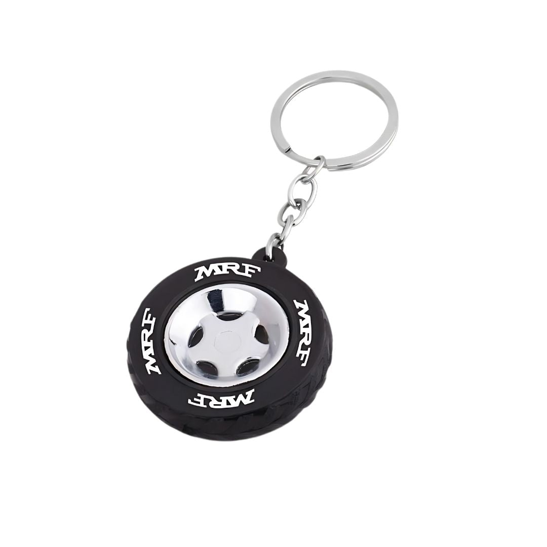 Tyre shape keychain with chrome finish front view for automobile gifting